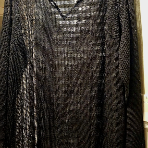 BLACK SWIMSUIT COVER-UP MADE OF SEE THROUGH NETTING WITH BLACK SEQUINS ON FABRIC - Picture 3 of 11